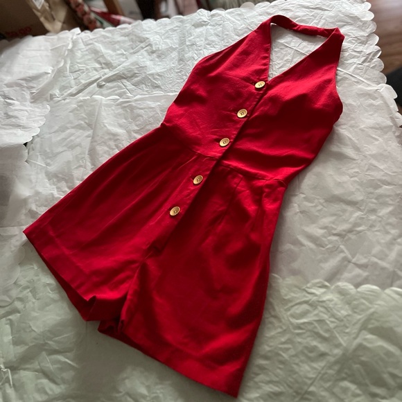 VTG 90s halter romper sz small ‘91 gold buttons 2.5” inseam shorty shorts summer - Picture 4 of 11
